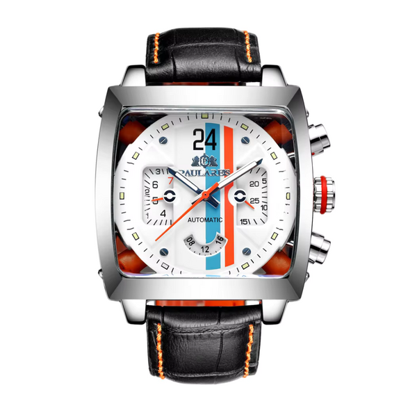 PAULAREIS Watch Automatic Men Mechanical Multifunctional Luminous Watches Waterproof Luxury Leather Mens Square Wristwatch reloj