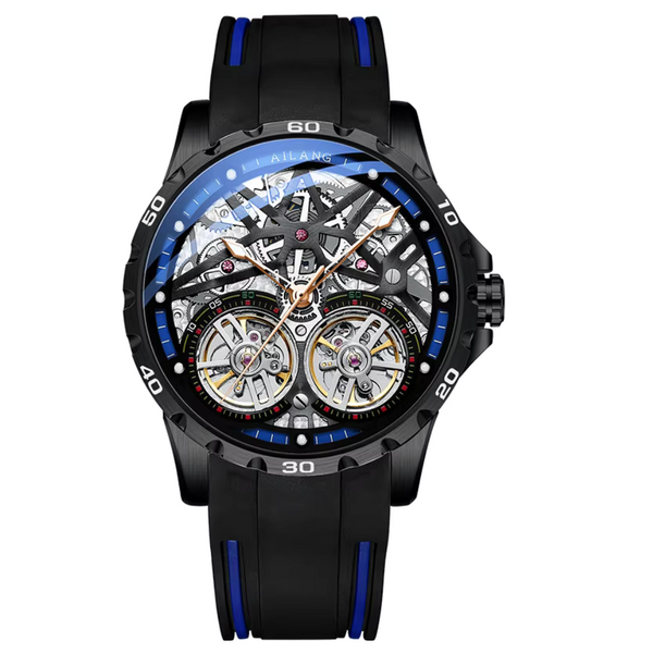 AILANG 8826 Luxury Fashion Business Watches New Men's Double Tourbillion Automatic Hollow Machine Silicone Belt Watch