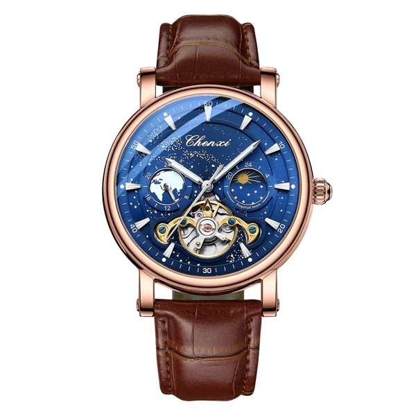 CHENXI 8872 New Fashion Design Starry Sky Blue Watches Men Mechanical Watches Moon Phase Automatic Mechanical Wristwatches Men
