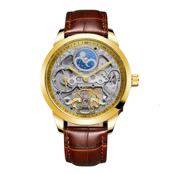 Forsining 8191 New Men Mechanical Automatic Male Watch Top New Luxury Golden Clock Leather Strap Moon Phase Waterproof Watches