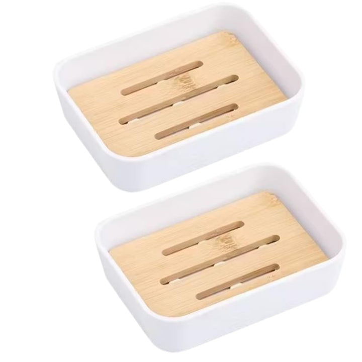 Plastic Soap Dish with Bamboo Insert – Durable Bathroom Soap Holder for Shower Sink and Countertops – Non Slip Drainage Design Keeps Soap Dry Black, 2