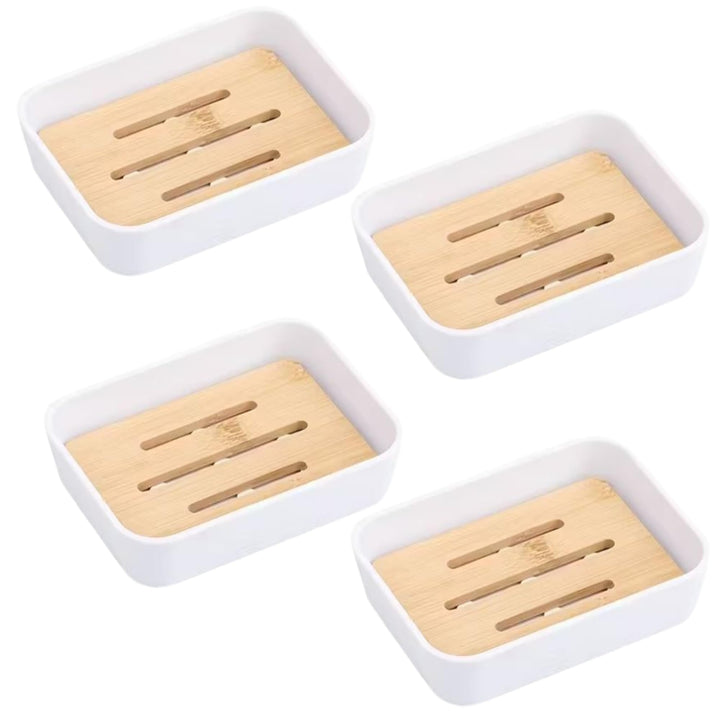 Plastic Soap Dish with Bamboo Insert – Durable Bathroom Soap Holder for Shower Sink and Countertops – Non Slip Drainage Design Keeps Soap Dry Black, 2
