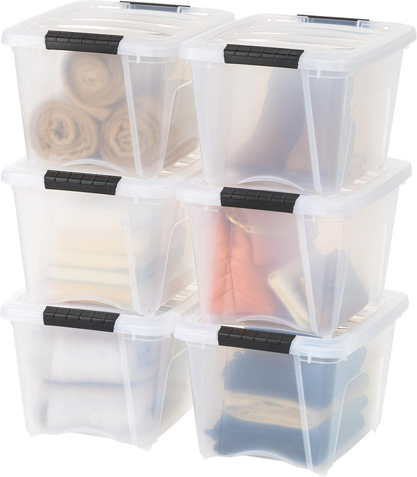 Clear Stackable Plastic Storage Bins with Latching Lids and Handles, 12.2L Each, Pack of 6 – Organizing Boxes for Home, Office, or Garage
