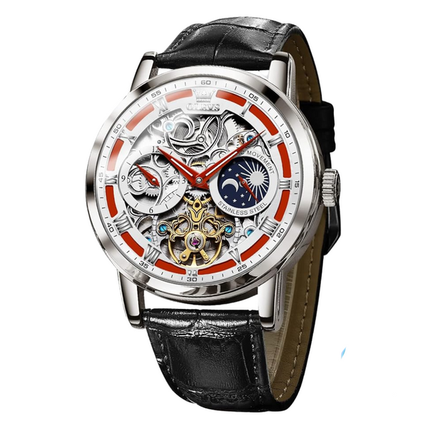 Olevs 6670 Fashion Casual Men Luminous Watch Waterproof Leather Strap Waterproof Automatic Date Reloj Senior Mechanical Watch