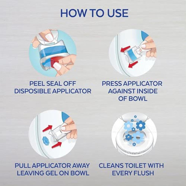 Automatic Toilet Bowl Gel Cleaner – Spring Waterfall Scent, Self-Stick Touch-Free Gel, Continuous Freshness, Prevents Rings, 3 Units