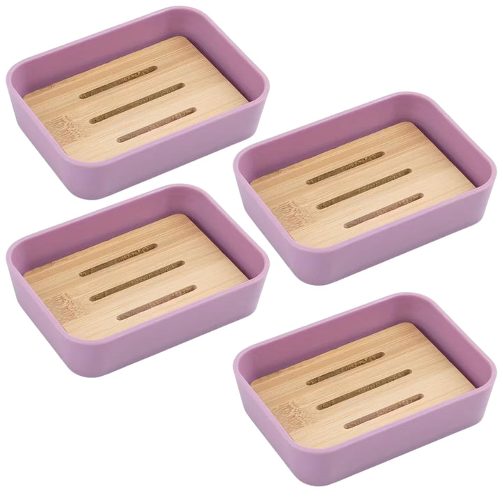 Plastic Soap Dish with Bamboo Insert – Durable Bathroom Soap Holder for Shower Sink and Countertops – Non Slip Drainage Design Keeps Soap Dry Black, 2
