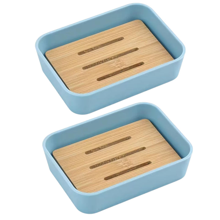 Plastic Soap Dish with Bamboo Insert – Durable Bathroom Soap Holder for Shower Sink and Countertops – Non Slip Drainage Design Keeps Soap Dry Black, 2