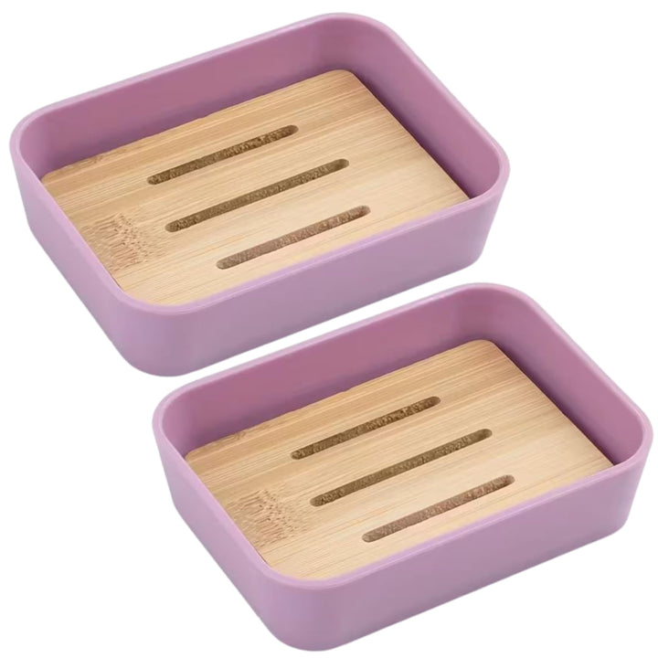 Plastic Soap Dish with Bamboo Insert – Durable Bathroom Soap Holder for Shower Sink and Countertops – Non Slip Drainage Design Keeps Soap Dry Black, 2