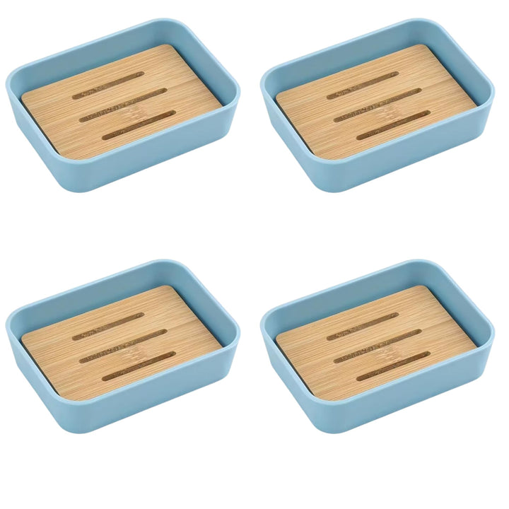 Plastic Soap Dish with Bamboo Insert – Durable Bathroom Soap Holder for Shower Sink and Countertops – Non Slip Drainage Design Keeps Soap Dry Black, 2