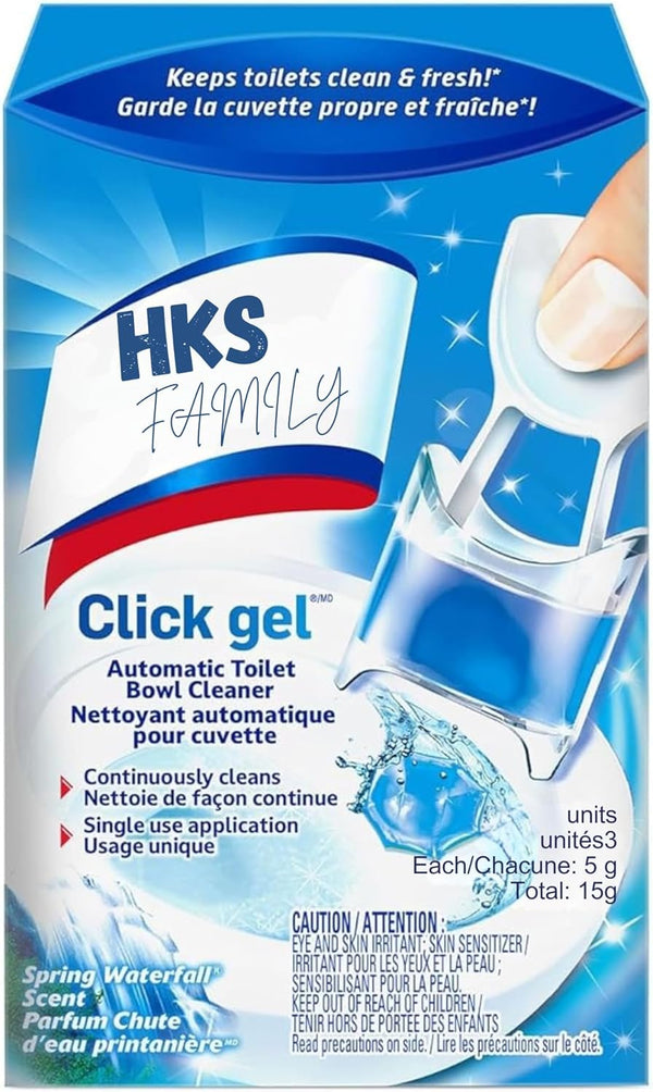 Automatic Toilet Bowl Gel Cleaner – Spring Waterfall Scent, Self-Stick Touch-Free Gel, Continuous Freshness, Prevents Rings, 3 Units