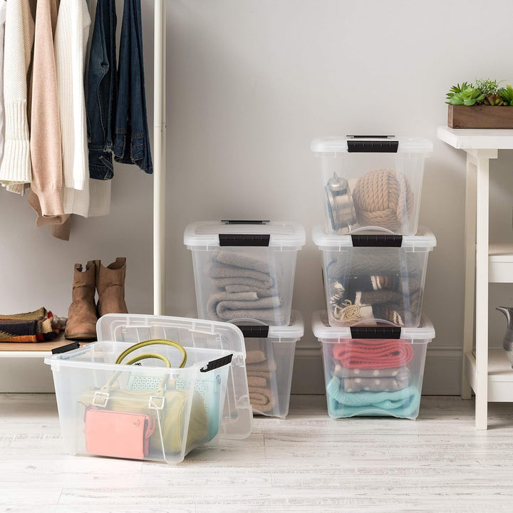 Clear Stackable Plastic Storage Bins with Latching Lids and Handles, 12.2L Each, Pack of 6 – Organizing Boxes for Home, Office, or Garage