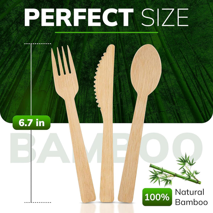 Eco-Friendly Birch Wood Cutlery Set – 400-Piece Assortment with Forks, Spoons, and Knives – Disposable Utensils for Parties, Events, Camping, and Takeout