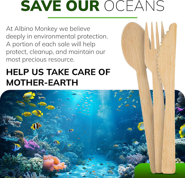 Eco-Friendly Birch Wood Cutlery Set – 400-Piece Assortment with Forks, Spoons, and Knives – Disposable Utensils for Parties, Events, Camping, and Takeout