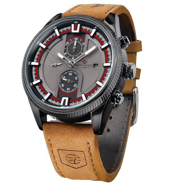 New Forsining 382 Brown Men's Watch Luxury Genuine Leather Strap Sports Fashion Automatic Mechanical Watch Men's Watches