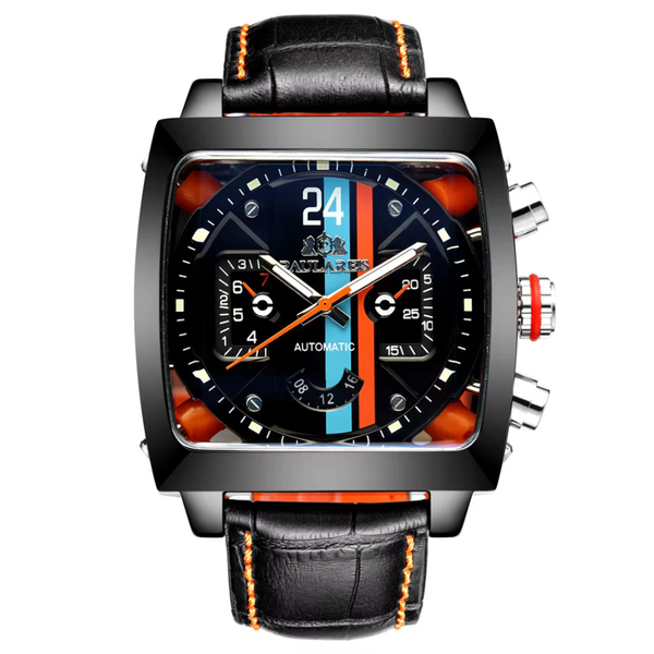 PAULAREIS Watch Automatic Men Mechanical Multifunctional Luminous Watches Waterproof Luxury Leather Mens Square Wristwatch reloj
